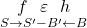 \underset{S\to S'-B'\leftarrow B}{f\ \ \eps\ \ h}